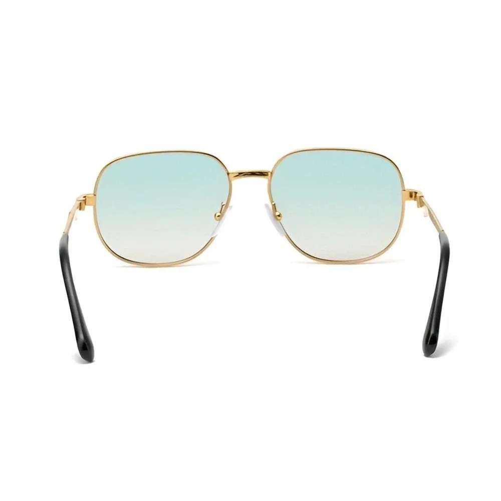 Mens Gold Square Aviator Sunglasses Green‎ Gradient Lens Textured Metal Frames